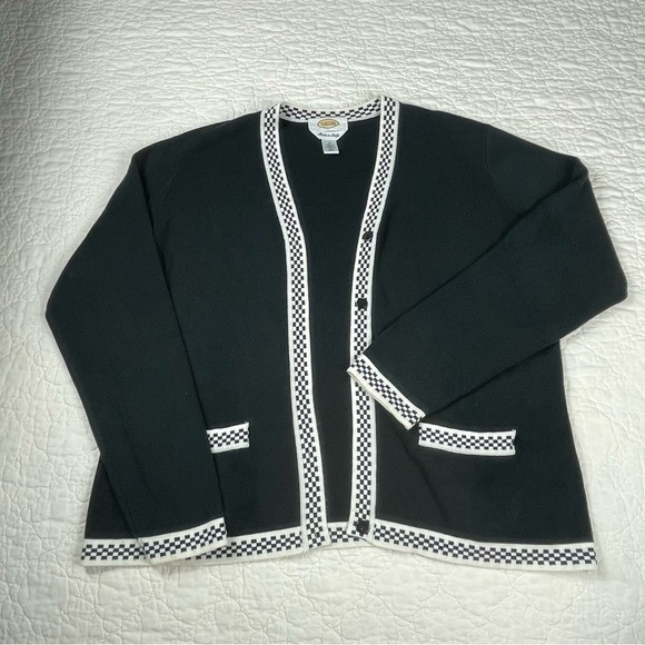 🔥Talbots Made in Italy Black White Checker Cardigan Sweater Set Women Size S - Picture 9 of 15